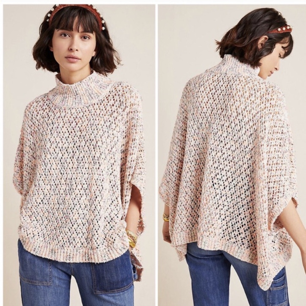 Anthropologie Oversized Anemi+ Kin Knit Cozy Spring Colorful Sweater Poncho OS